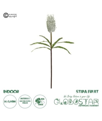 GloboStar® Artificial Garden WHITE STIPA FRUIT BRANCH 21374 Τεχνητό Διακοσμητικό Κλαδί Στίπα Y69cm